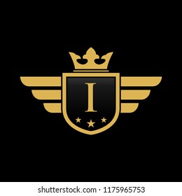 
Letter i initial wing with shield and crown, Luxury logo design vector 
