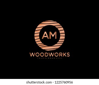 Letter AM initial wood logo vector