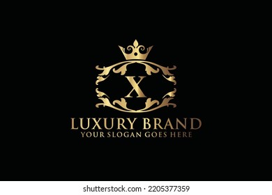 letter Initial X elegant luxury monogram logo or badge template with scrolls and royal crown, perfect for luxurious branding projects

