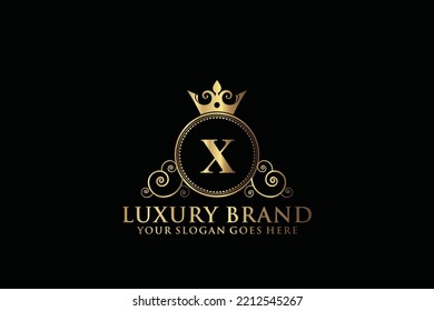 Buchstabe Initial X elegante luxuriöse Monogramm-Logo oder Badge-Vorlage mit Rollen und königlicher Krone, perfekt für luxuriöse Branding-Projekte
