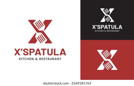 Letter Initial X Spatula Logo Design Template. Suitable for Restaurant Kitchen Bistro Cafe Catering Eatery Grill Barbeque or Chef Cook Kitchener Food Blogger Business Brand Company Logo Design