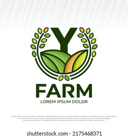 Letter Initial Y Eco Green Farm Circle Logo Vector Vintage Icon, Flat Farm Logo, Natural Green Badge