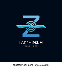 Letter Initial Z Airplane Propeller Logo Design Vector Icon Graphic Emblem Illustration 