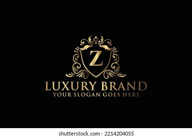 carta Marca inicial Z elegante logotipo de lujoso monograma o plantilla de placa con rollos y corona real, perfecto para proyectos de marca de lujo
