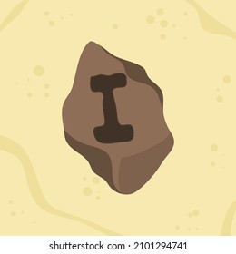 letra I taladro en el diseño de piedra sobre fondo de arena, imagen tipográfica de la letra del logotipo vectorial.