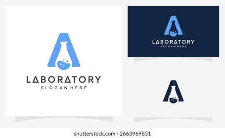 Buchstaben-A-Initialen mit Symbolen aus Laborglas. Abstrakter Vektor der Forschung Wissenschaft Logo Design Inspiration.	
