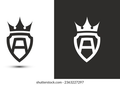 letra A logotipo de firma de iniciales. Elegante diseño vectorial de iconos de logotipo. Señal de la corona de escudo de lujo. 