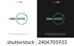 letter INNOVATED wordmark logo typography. A logo that extends the horizon of innovation, reflecting a futuristic and expansive vision in its design