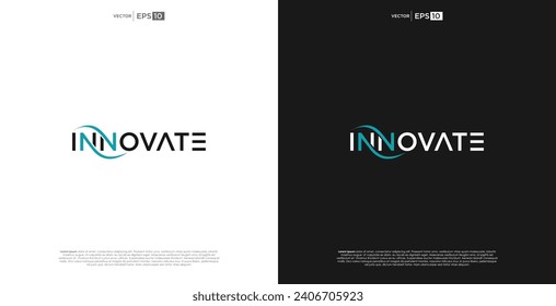 letter INNOVATED wordmark logo typography. A logo that extends the horizon of innovation, reflecting a futuristic and expansive vision in its design