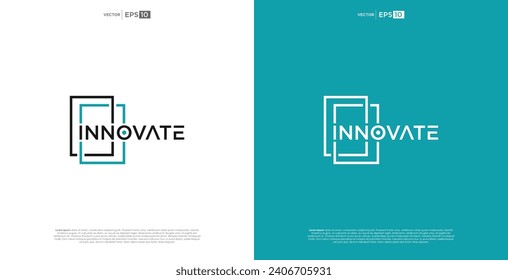 letter INNOVATED wordmark logo typography. A logo that extends the horizon of innovation, reflecting a futuristic and expansive vision in its design