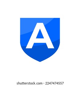 letra A dentro de un escudo azul. bien para cualquier negocio relacionado con la seguridad o la defensa.