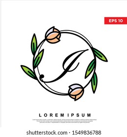 letter i inside floral frame logo. modern icon, template design