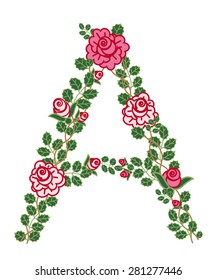 A letter from the intertwining of branches and flowers of roses