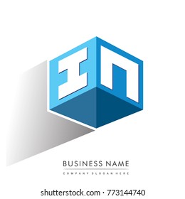 Letter IO logo in hexagon shape and blue background, cube logo with letter design for company identity.
