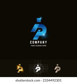 Letter iP or iR monogram logo with grid method design