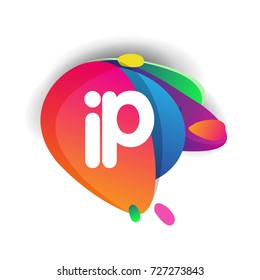 Letter IP logo with colorful splash background, letter combination logo design for creative industry, web, business and company.