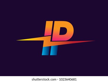 Letter IP logo with Lightning icon, letter combination Power Energy Logo design for Creative Power ideas, web, business and company.