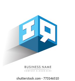 Letter IQ logo in hexagon shape and blue background, cube logo with letter design for company identity.
