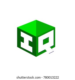 Letter IQ logo in hexagon shape and green background, cube logo with letter design for company identity.
