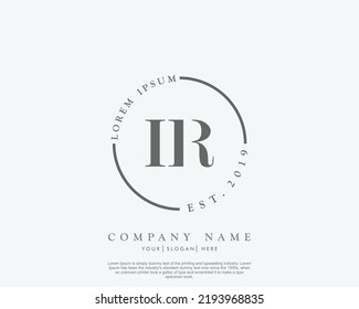 Letter IR Initial handwriting logo with signature and hand drawn style.