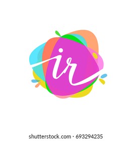 Letter IR logo with colorful splash background, letter combination logo design for creative industry, web, business and company.