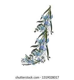 Letter I of irises branch. Vector illustration.