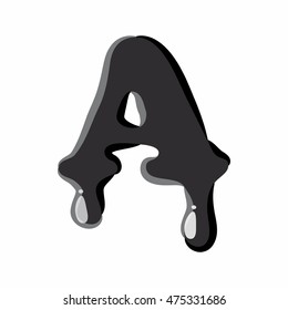 A letter isolated on white background. Black liquid oil A letter vector illustration