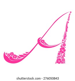 Letter A isolated on white. Romantic letter of beautiful flowers. Floral Alphabet. Vector Illustration