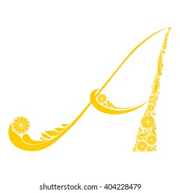 Letter A isolated on white. Romantic letter of beautiful lemon. Floral Alphabet. Vector Illustration