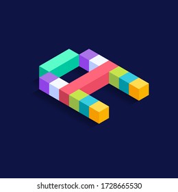 Letter A Isometric colorful cubes 3d design, three-dimensional letter vector illustration isolated