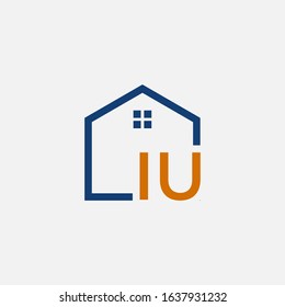 letter IU with House element. Construction logo template, Home and Real Estate icon. Housing Complex Simple Vector Logo Template. - vector