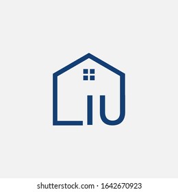 letter IU with House element. Construction logo template, Home and Real Estate icon. Housing Complex Simple Vector Logo Template. - vector