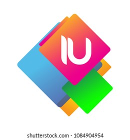 Letter IU logo with colorful geometric shape, letter combination logo design for creative industry, web, business and company.
