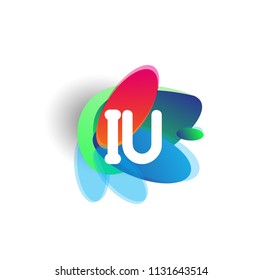 Letter IU logo with colorful splash background, letter combination logo design for creative industry, web, business and company.