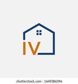 letter IV with House element. Construction logo template, Home and Real Estate icon. Housing Complex Simple Vector Logo Template. - vector