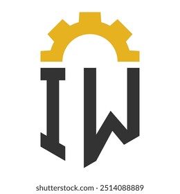 Letter IW Gear Logo Design for Service Center, Repair, Factory, Industrial, Digital and Mechanical Business