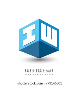 Letter IW logo in hexagon shape and blue background, cube logo with letter design for company identity.
