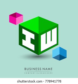 Letter IW logo in hexagon shape and green background, cube logo with letter design for company identity.
