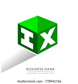 Letter IX logo in hexagon shape and green background, cube logo with letter design for company identity.
