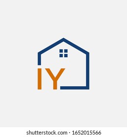 letter IY with House element. Construction logo template, Home and Real Estate icon. vector