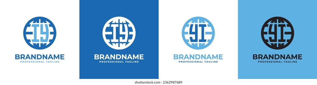 Conjunto de logotipos de las letras IY y YI Globe, adecuado para cualquier negocio con las iniciales IY o YI.