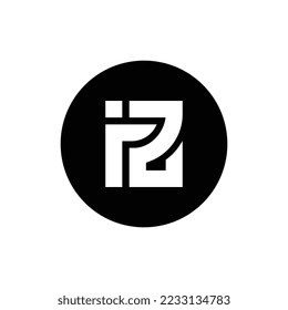 Letter iz initial logo icon, black and white color