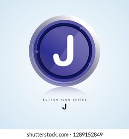 Letter J in 3D Glossy Blue Button for web Icon, Education Icon and Alphabet Icon. Vector Illustration - Vektorgrafik 