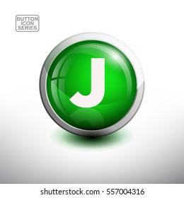 Letter J in 3D Glossy Green Button for web Icon, Education Icon and Alphabet Icon. Vector Illustration