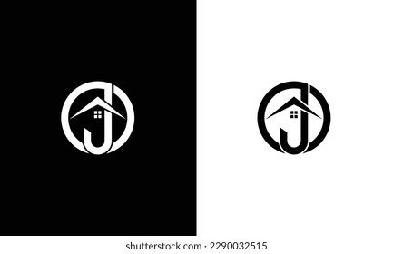 Resumen de letra J con plantilla de logotipo del vector de casa. Adecuado para negocios, diseño web y arquitectura