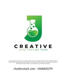 Letter J with Abstract lab logo. Usable for Business, Science, Healthcare, Medical, Laboratory, Chemical and Nature Logos.