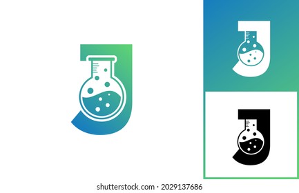 Buchstabe J mit Logo für das abstrakte Labor. Für Logos aus den Bereichen Wirtschaft, Wissenschaft, Gesundheit, Medizin, Labor, Chemie und Natur geeignet.