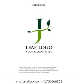 letter J with an abstract leaf and curved line, logo design, isolated on white background.