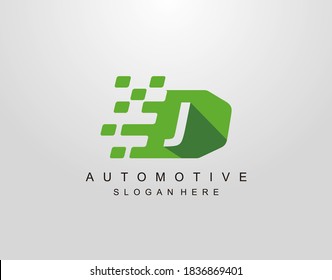 Letter J With Abstract Racing Flag Logo Design. Automotive Icon Template.