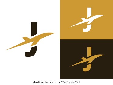 Letter J with aeroplane. Modern Travel logo Design Template